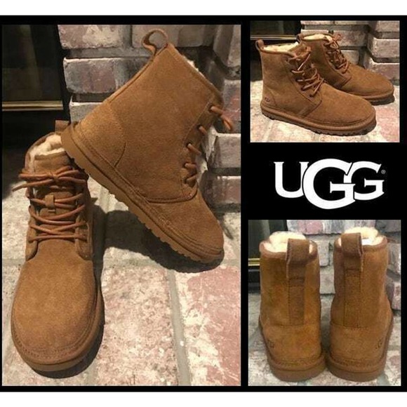 UGG Harkley Chestnut Suede Boots Lined Sheepskin - Picture 2 of 8